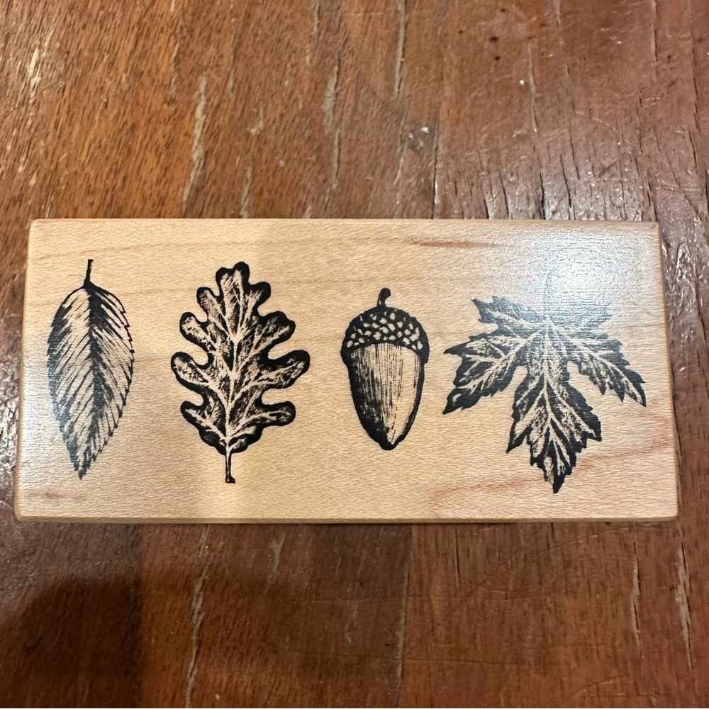 Vintage 1995 PSX Leaf and Acorn Wood Rubber Stamp